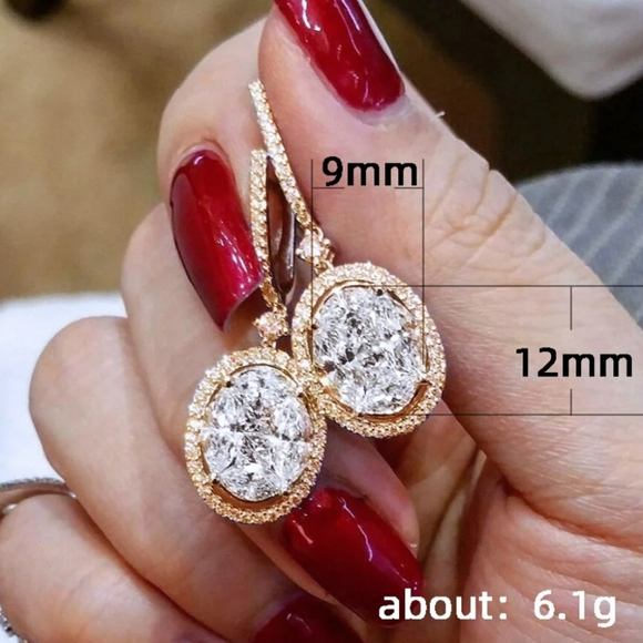 🎀18k/925 Classic Diamond Drop Earrings - Picture 5 of 5